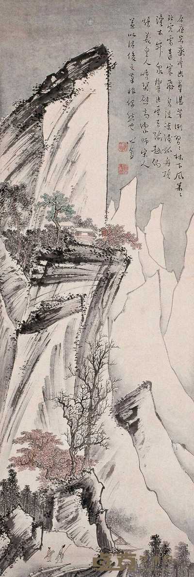 溥儒 雪霁江行图 轴 100×34cm